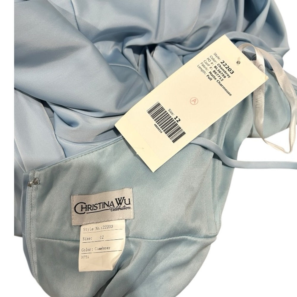 Christina Wu Chambray Matte Charmeuse A-Line Evening Bridesmaid Dress Sz 12 NWT - Picture 7 of 9